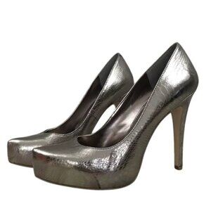 BCBGeneration Silver Faux Snake Skin Platform Pumps Size 9.5 Y2K High Heels